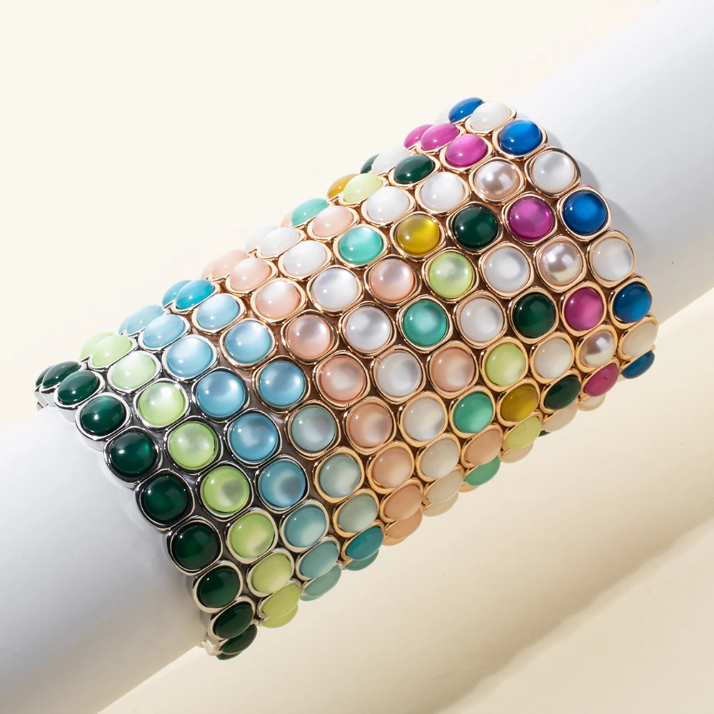 2024 New Design 10mm Enamel Bangle For WOMEN Gold Color Crystal Charm  Elastic Bracelets Hand Accessory