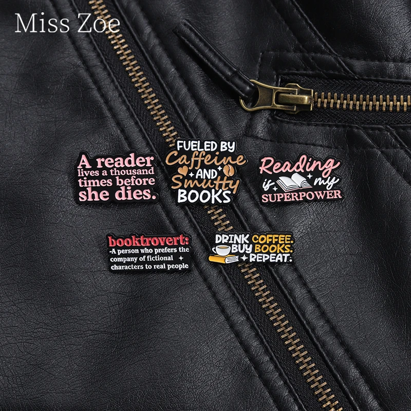 Reading Superpower Enamel Pins Drink Coffee Buy Books Repeat Brooch Lapel Backpack Badge Jewelry Gift Accessories For Bookworm ﻿