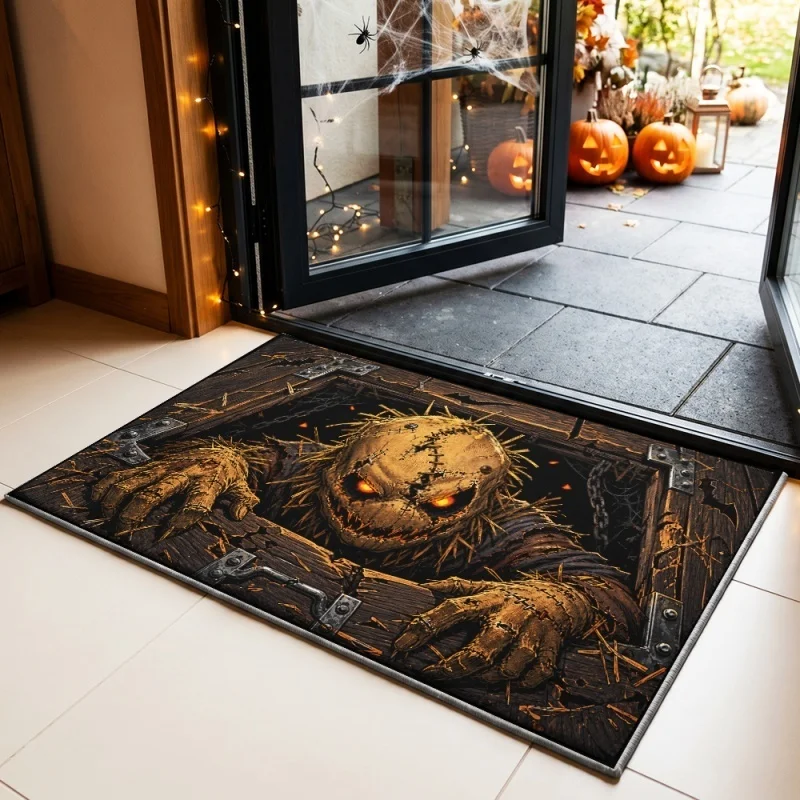 Newest Doormat 2D Creepy Nun Cracked Brick Wall Horror Print Doormat Non Slip Indoor Outdoor Halloween Floor Rug