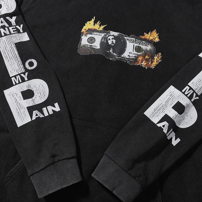 Flame Dollar Money Print Saint Hoodie Men Women America Streetwear Sweattshirts High Quality Printed Graphic Hooded Pullovers