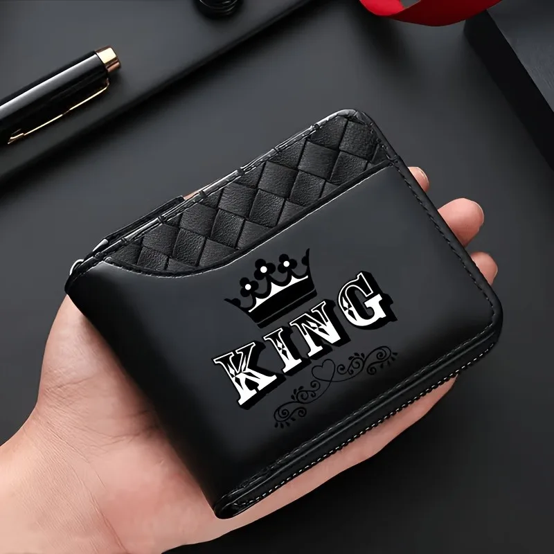 Crown Print Zipper Wallet Diamond Pattern Splicing PU Multi-Card Large Capacity Coin Document Integrated Short Leather Purse