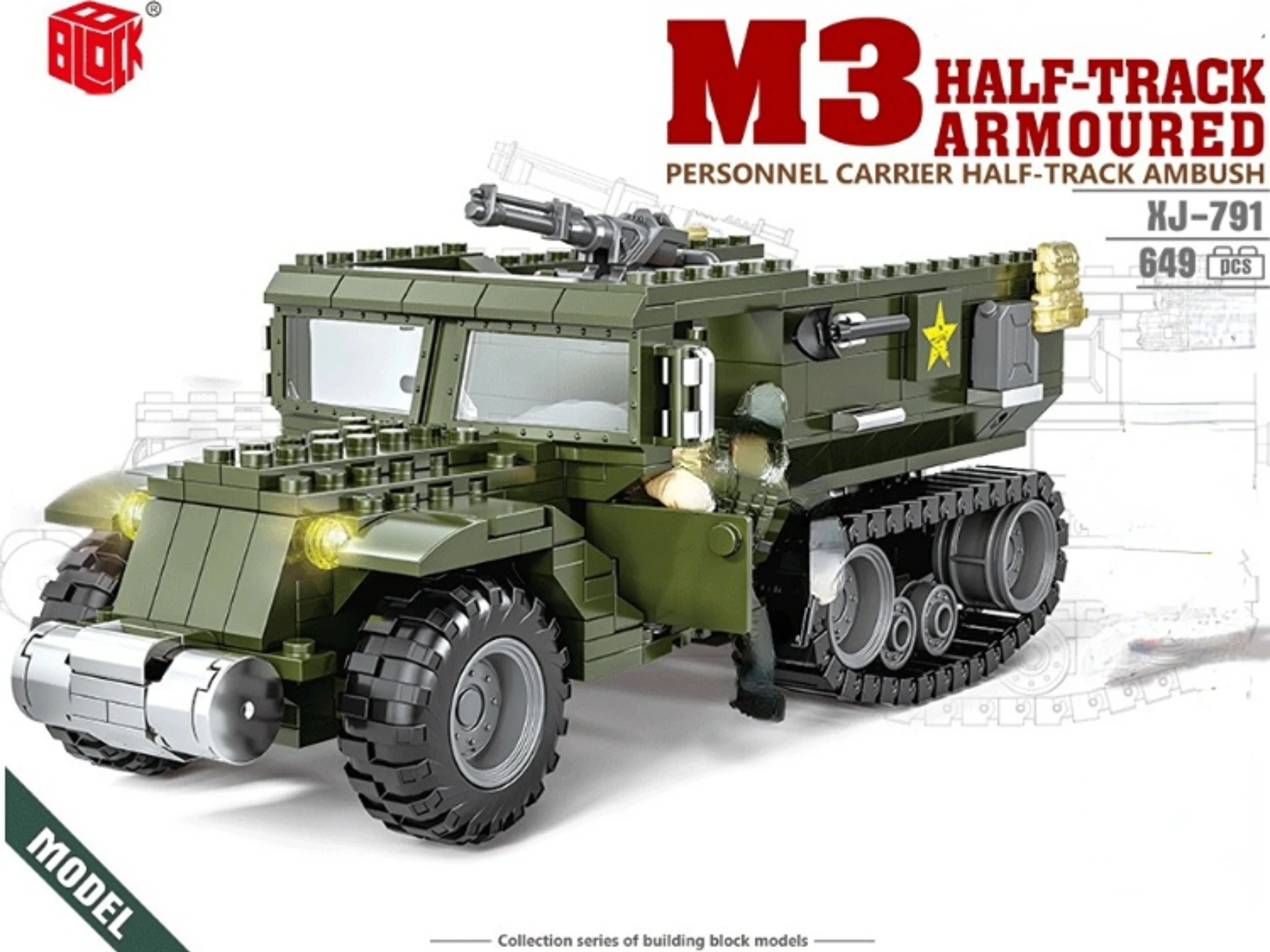 791 649pcs Military Ww2 World War Ii Sd Kfz 250 Half-track Armored Vehicle Army Weapon Boy Building Blocks Toy