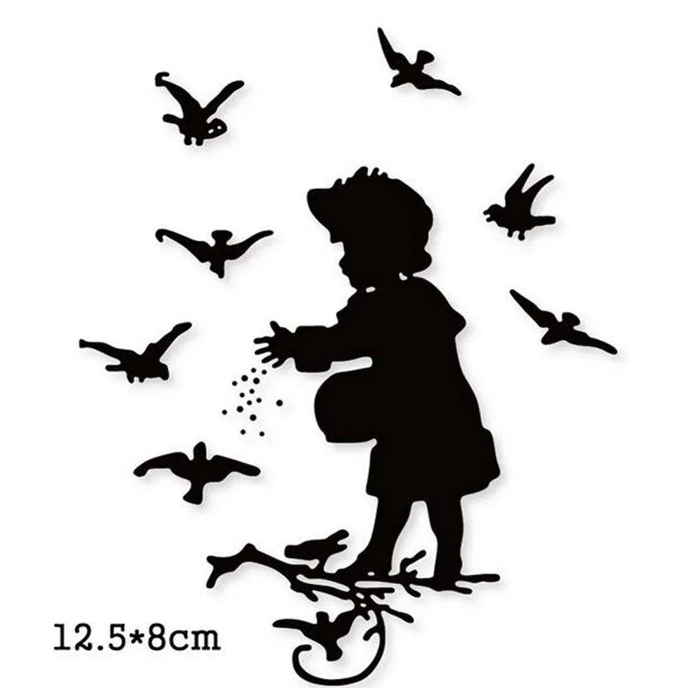 Girl feeding birds Metal Cutting Dies Stencil Scrapbooking Embossing Album Paper Cutting Die Cards