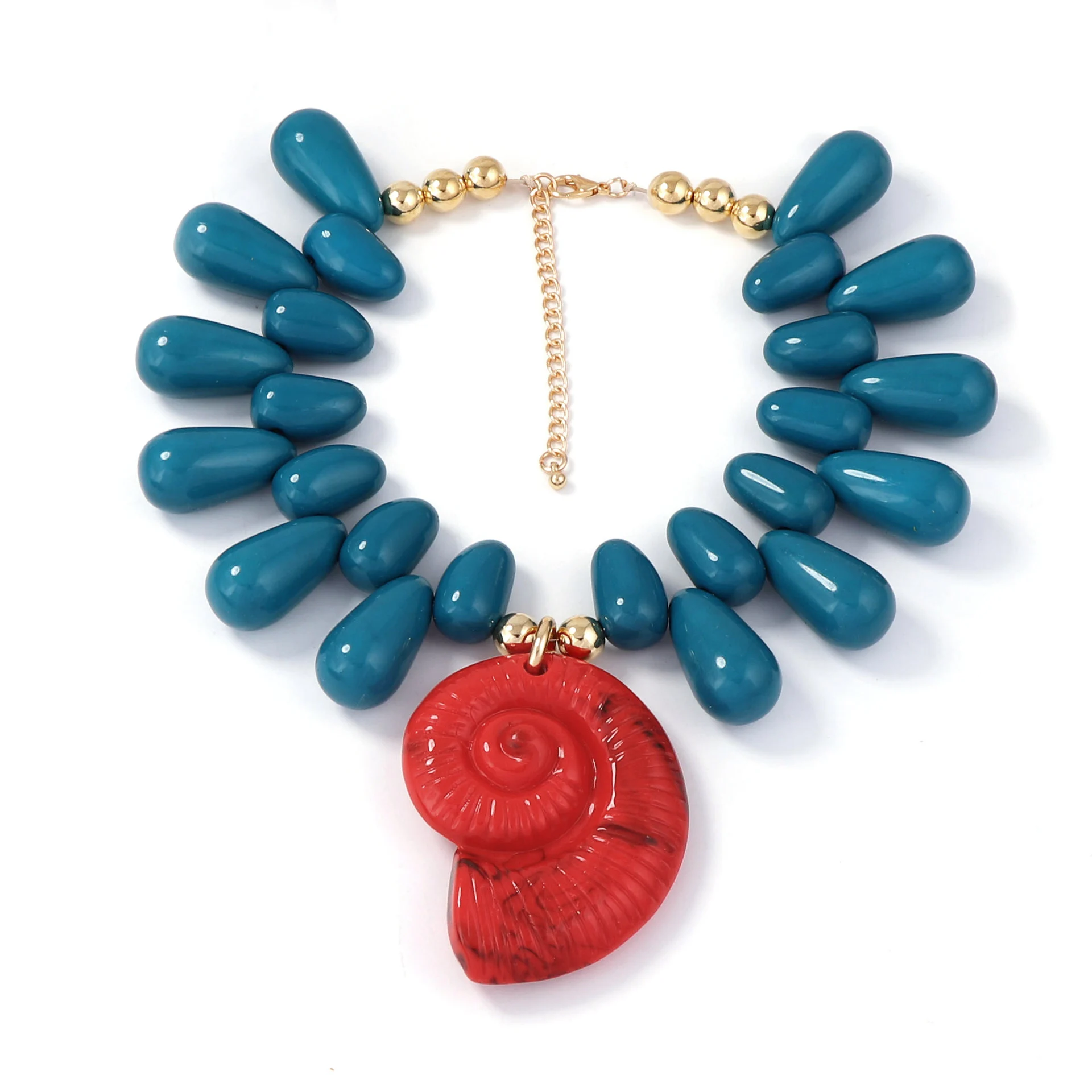 Boho Conch Pendant Choker Necklace for Women Vintage Water Drop Resin Beads Chunky Necklace Jewelry Holiday Beach Party Gift