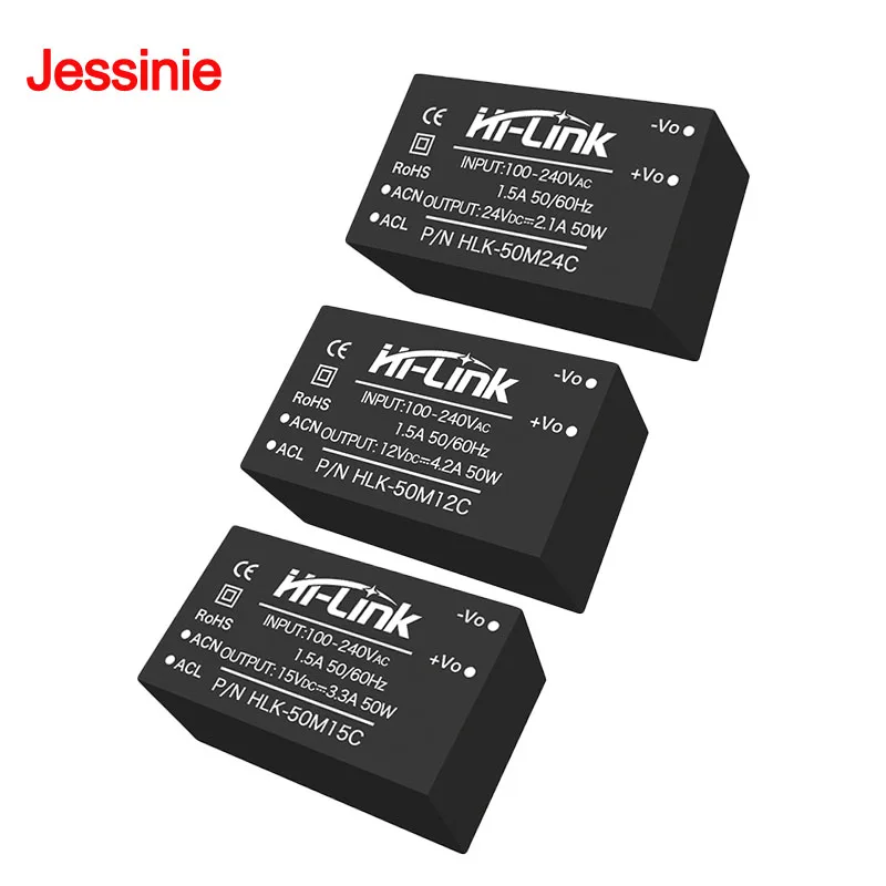 HLK-50M12C 50M15C 50M24C Universal AC-DC 220V-12V 15V 24V 50W 85-265VAC 120-350VDC 3kVAC Isolated Regulated GaN EMC Power Module