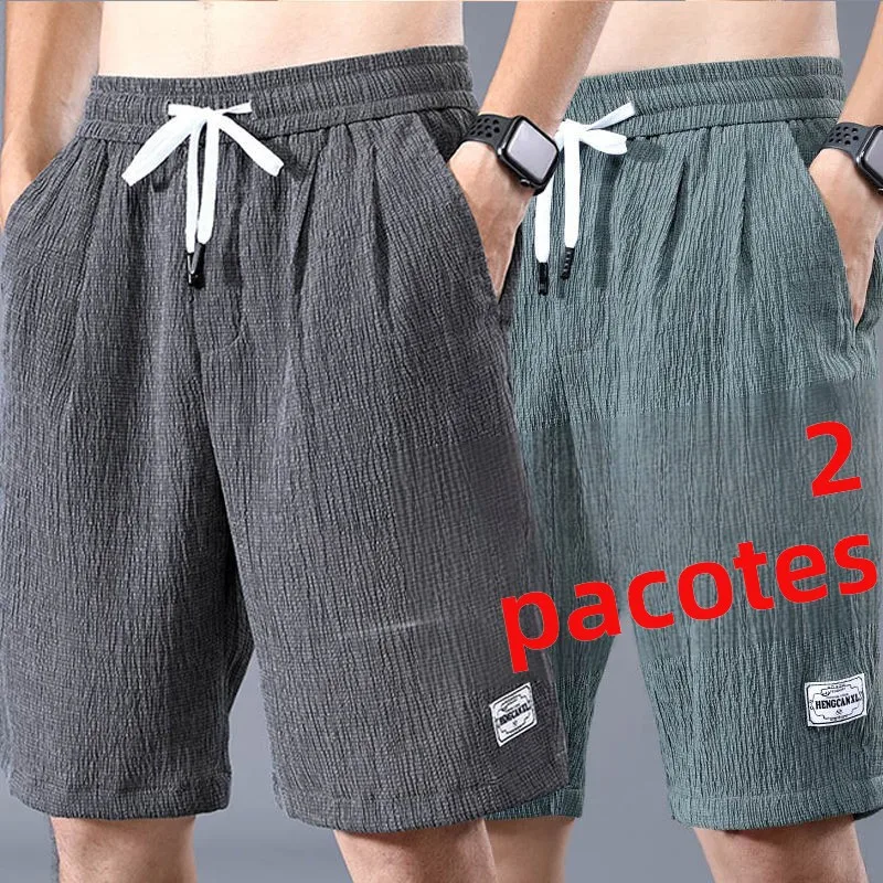 Linen Cotton Linen Men's Large Size Straight Leg Beach Five-Quarter Pants Summer Thin Breathable Wide Leg Casual Cotton Linen...