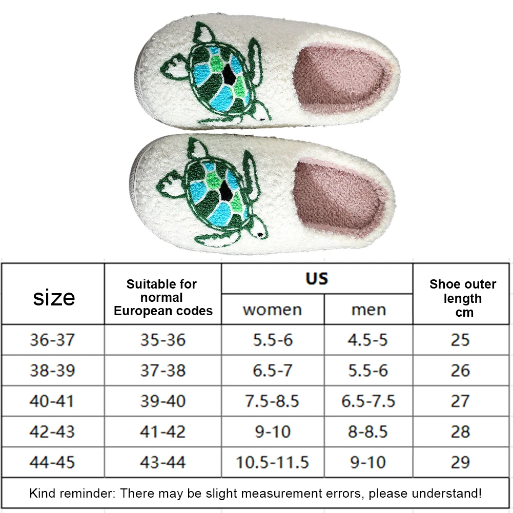 Pantoufles de tortue en peluche pour chambre à coucher, pantoufles thermiques plates, pantoufles d'intérieur floues, coordonnantes, mignonnes et fermées