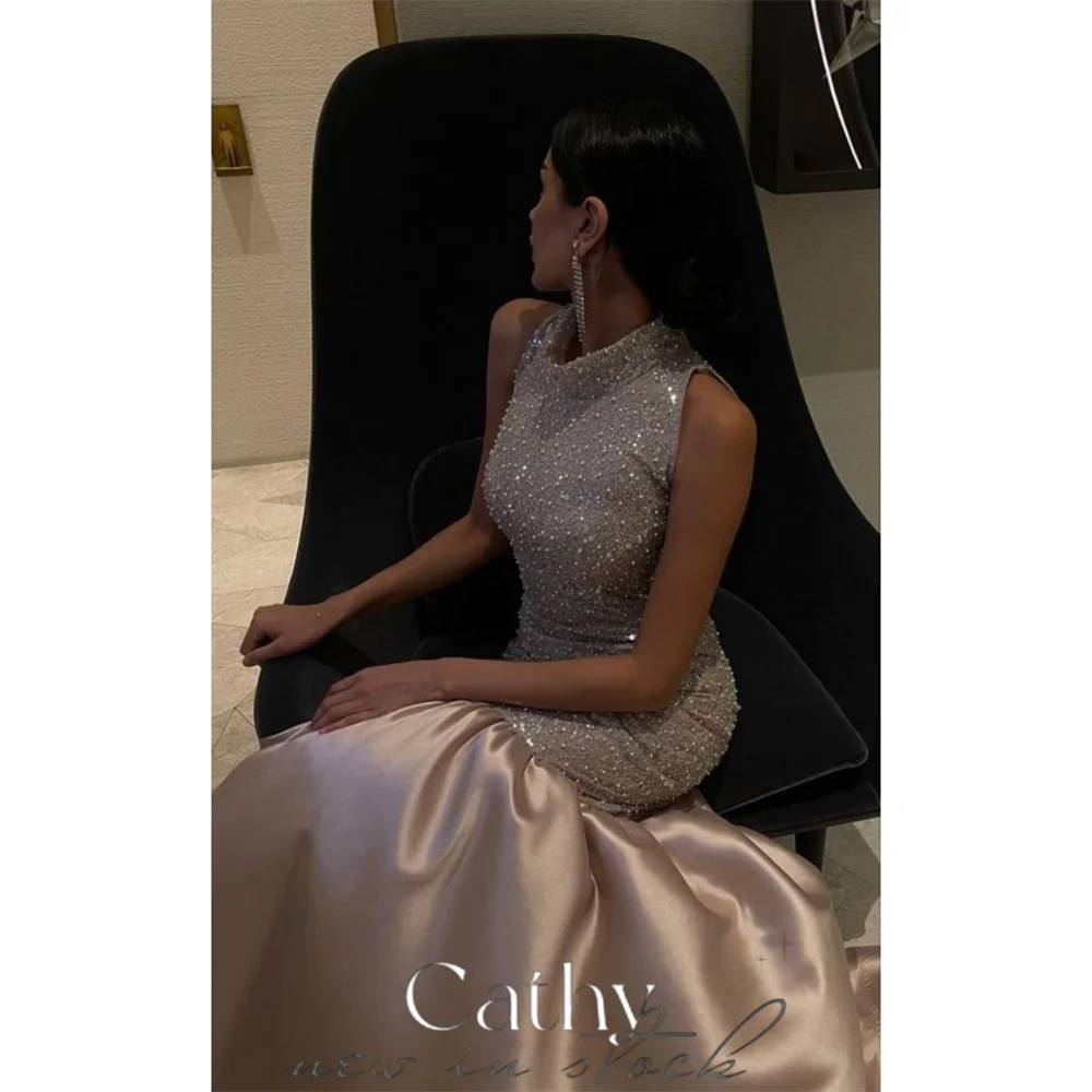 

Cathy Exquisite High Neck Vestidos De Noche Sexy Sequins Tops Mermaid Prom Dress 2023 Sleeveless Fishtail فساتين السهرة