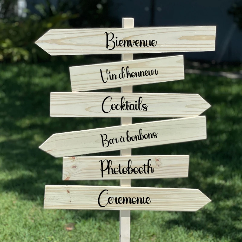 French Wedding Directional Sign Stickers Baptism Party Personalized Directional Label Vinyl Decals Decoration