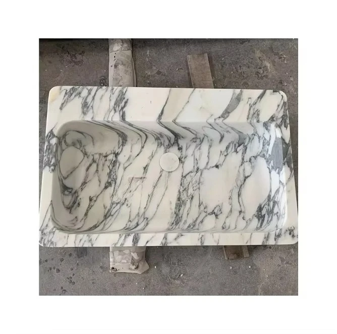 

Natural Arabescato White Marble Stone Sink Bathroom Sinks Basin Wall Hung Marble Wash Basin Rectangle Sink