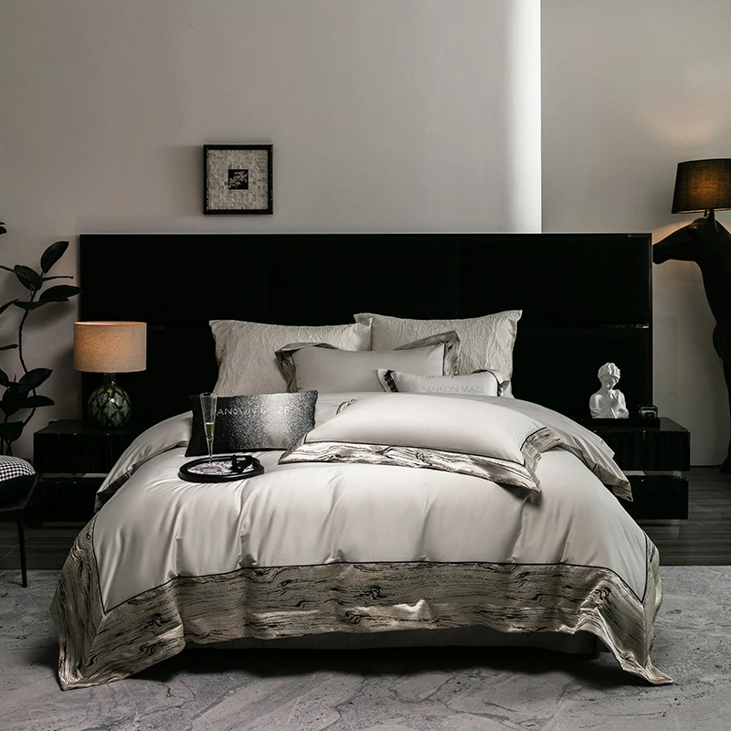 

1000TC Египетский хлопок Серый роскошный комплект постельного белья с вышивкой Ультрамягкий шелковистый 1 комплект пододеяльников, 1 встроенный/плоский простирадло, 2 наволочки