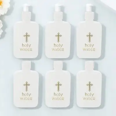 

6Pcs Church Holy Water Bottles White Plastic Gold Logo Lightweight Refillable Religious Holy Water Bottle