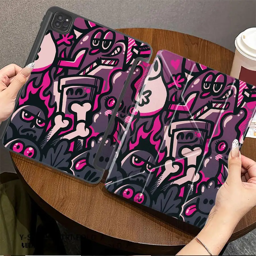 Cartoon Doodle Holder Cover Tablet Case For iPad Pro 2025 Air 4 5 M3 M2 M4 11inch Mini 6 7 Pro 11th 10th 9th 8th 7th 12.9inch