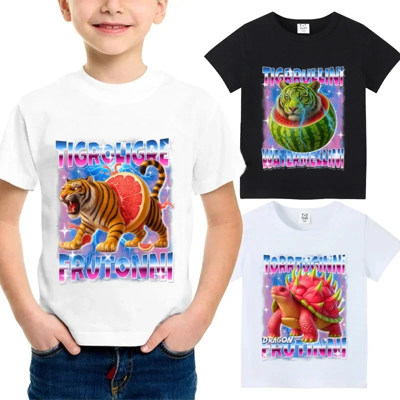 

Детская футболка с забавными животными (итальянский дизайн), веселый тигр, забавная черепаха, летний наряд