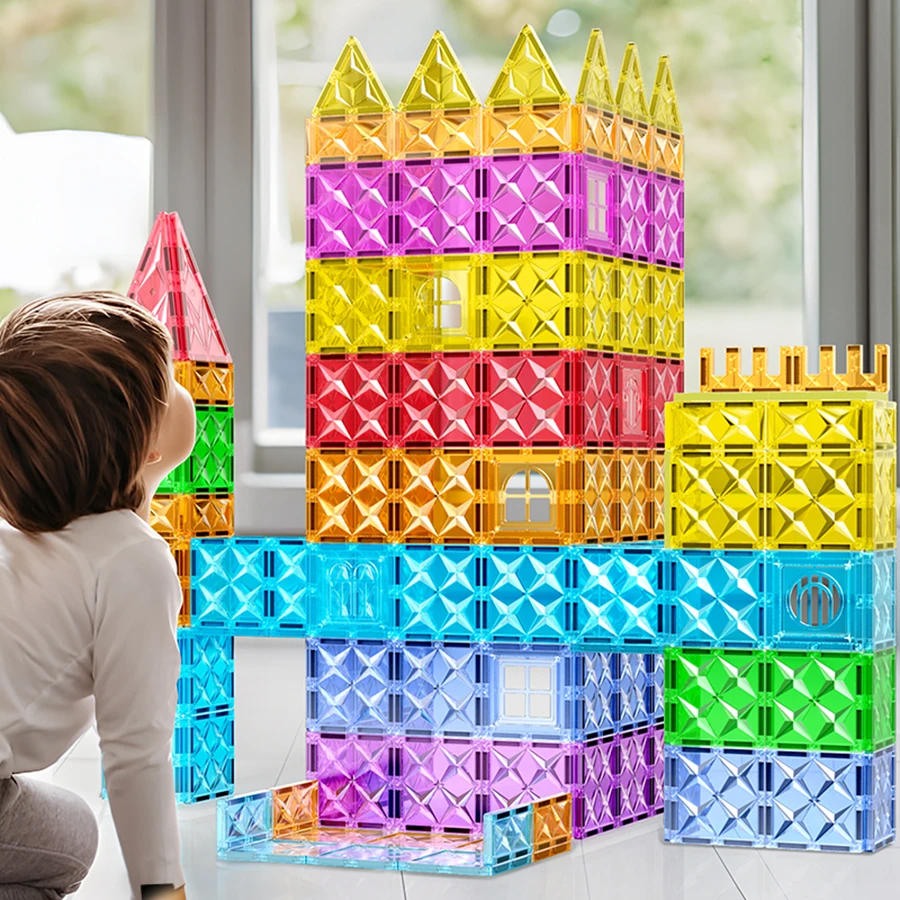 42-piece magnetic tile creative assembly set, magnetic building block toys for children aged 3 to 8, colorful 3D design.