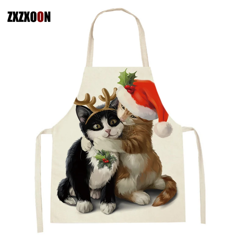 Lovely Christmas Dog Cat Kitchen Cooking Apron Cute Animal Printed Home Sleeveless Aprons for Men Women Household Pinafore Gift