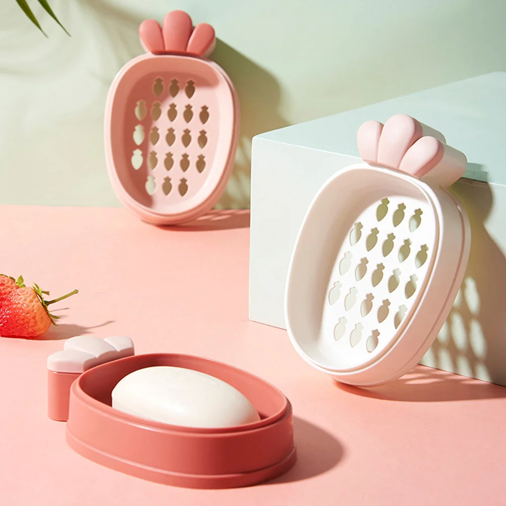 

3 Pcs Double-layer Soap Box PP Bathroom Kitchen Draining Holder Carrot Shape Travel Size Non-rusting Easy Clean Storage