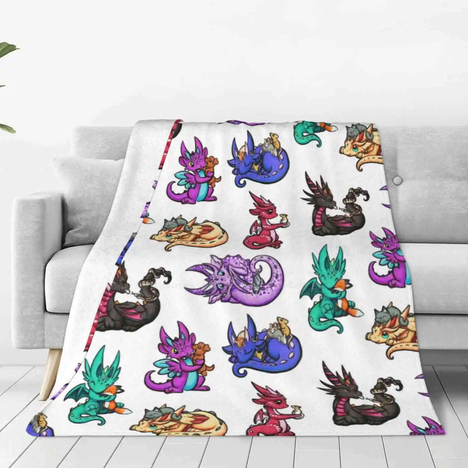 Dragons With Pets Super Warm Soft Blankets Throw On Sofa/Bed/Travel Rat Pet Dragon With Cat Dragon With Dog Puppy Cute Dragons