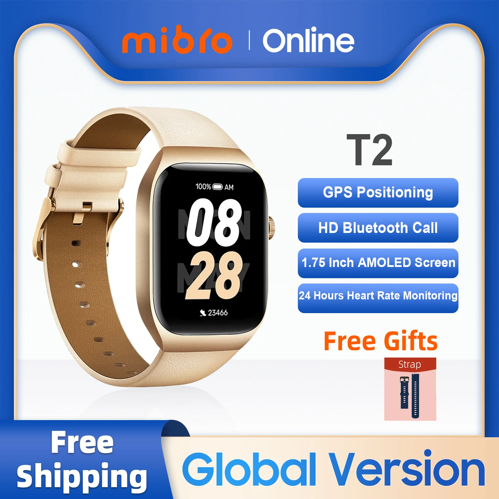 Global Version Mibro T2 GPS Positioning Smartwatch 1.75Inch AMOLED Screen 105 Modes Bluetooth Call Sports Watch For iOS Android