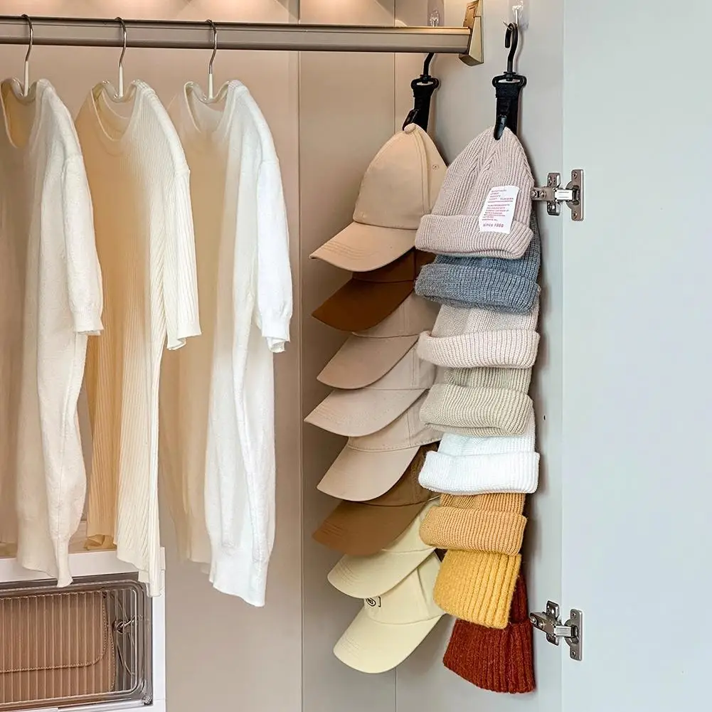 Wardrobe Hat Rack Hanging Rope Hat Storage Clips Hat Organizer Display for Baseball Caps Hat Hanger for Closet Door and Bedroom view 4