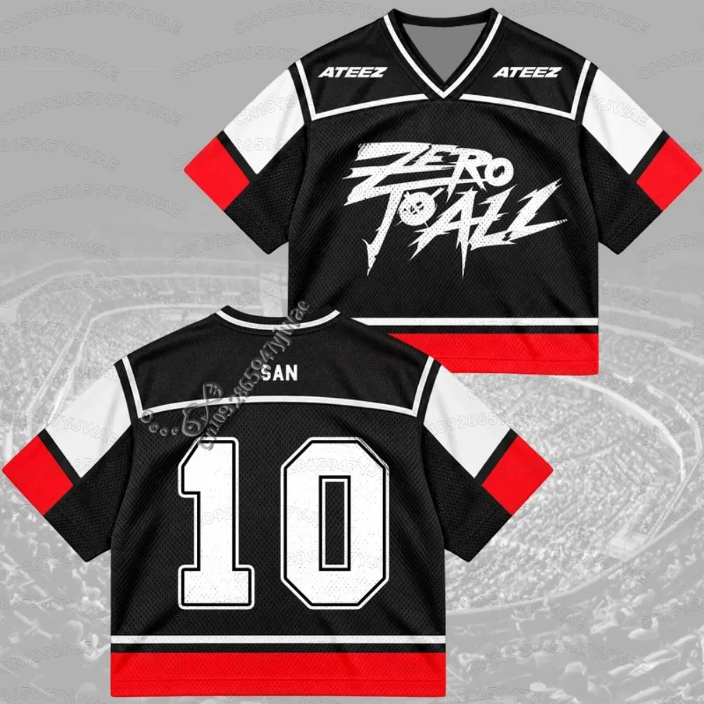26 Winter Men Couple Electric Ateez Zero To All World Tour Mix Mesh Jersey For San Fans Women Men Short Sleeve T-Shirt