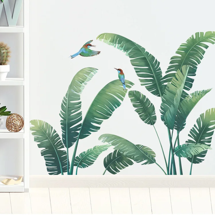 Tropische grüne Pflanzen, Vögel, Wandaufkleber für Wohnzimmer, Sofa, Hintergrunddekoration, Wandbild, Schlafzimmerdekoration, selbstklebende Tapete – Detail 5