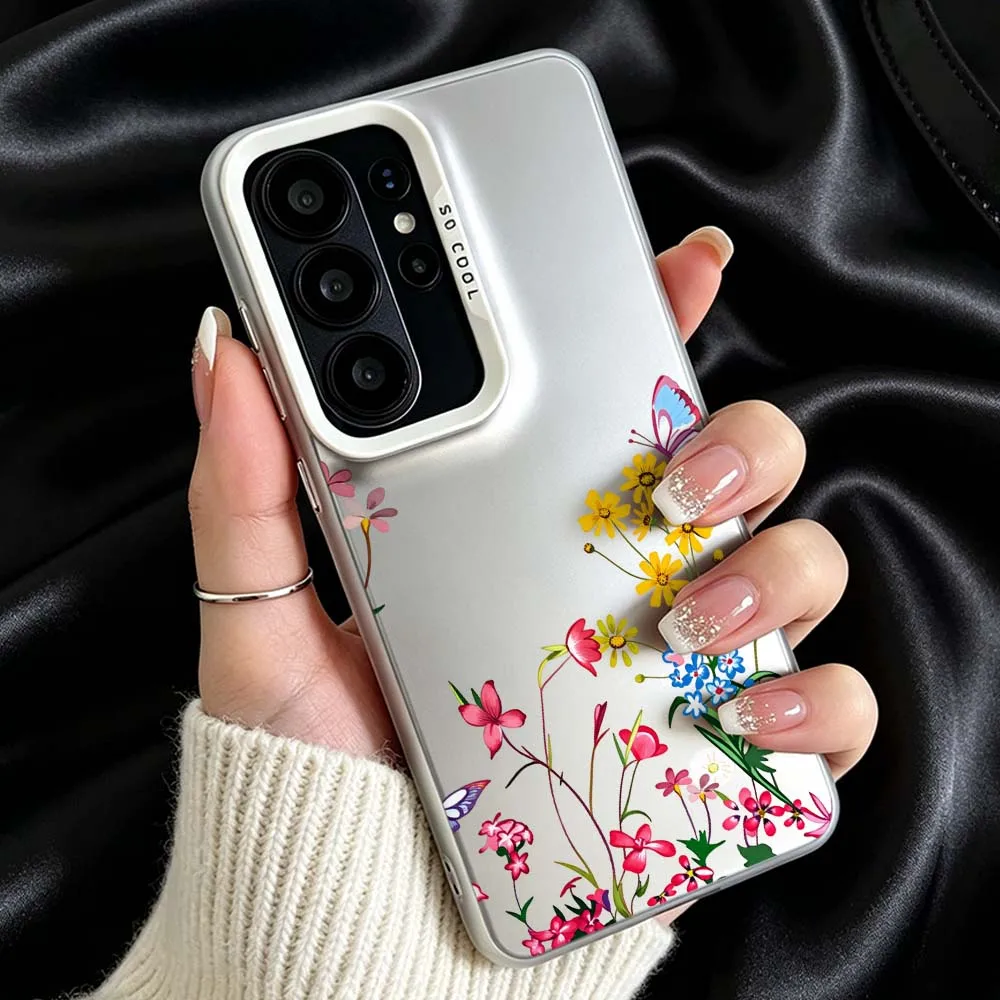 Cartoon Flower Butterfly For Samsung Galaxy S26 S25 S24 S23 S22 S21 S20 Ultra FE Plus Edge Plating Matte Cover Phone Case