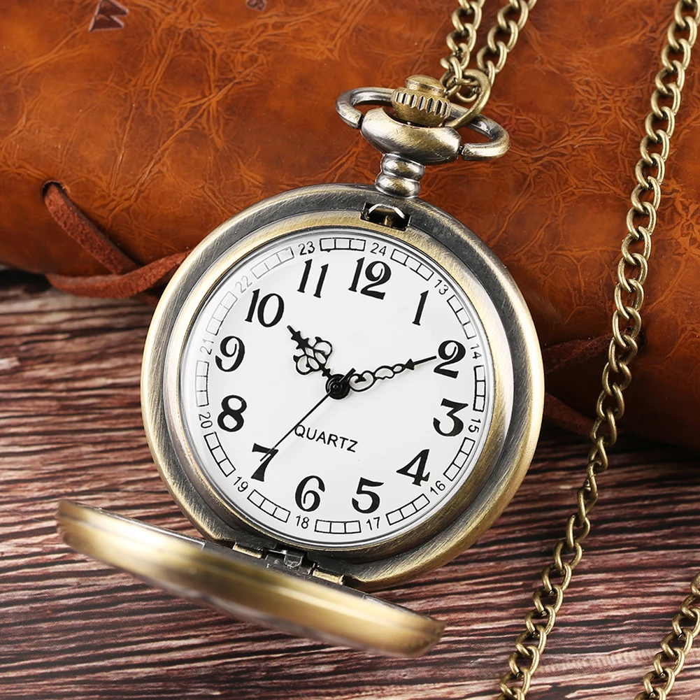 Vintage Bronze Green/White Flower Pattern Quartz Pocket Watch Men Women Fashion Pendant Arabic Numerals Dial Timepiece Gift