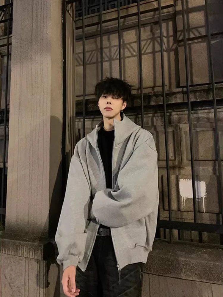 Cleanfit American Sle Heavyweight Open Cardigan Hoodie Men's Autumn Winter High Collar Haome ort Outerwear Jaet