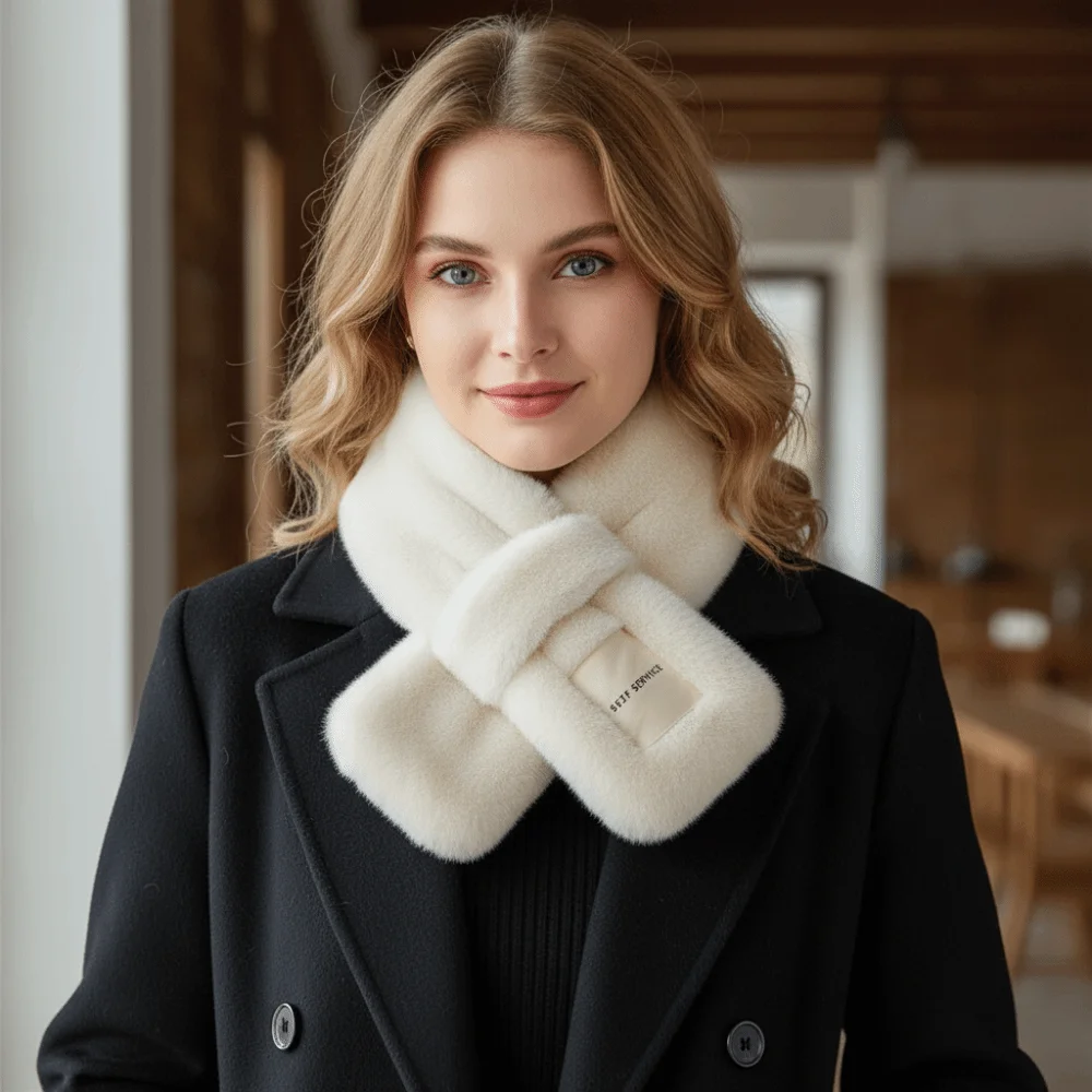 

Простой плюшевый шарф из искусственного кроличьего меха, утепленный, с имитацией воротника, крестообразный, теплый, однотонный, осенне-зимний