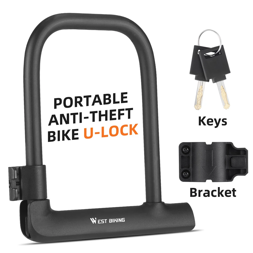 WEST BIKING Bike Lock U-Lock Heavy Duty Bicycle Motorcycle Anti-Theft Lock with 2 Keys & Lock Holder for Bike Motorcycle Scooter