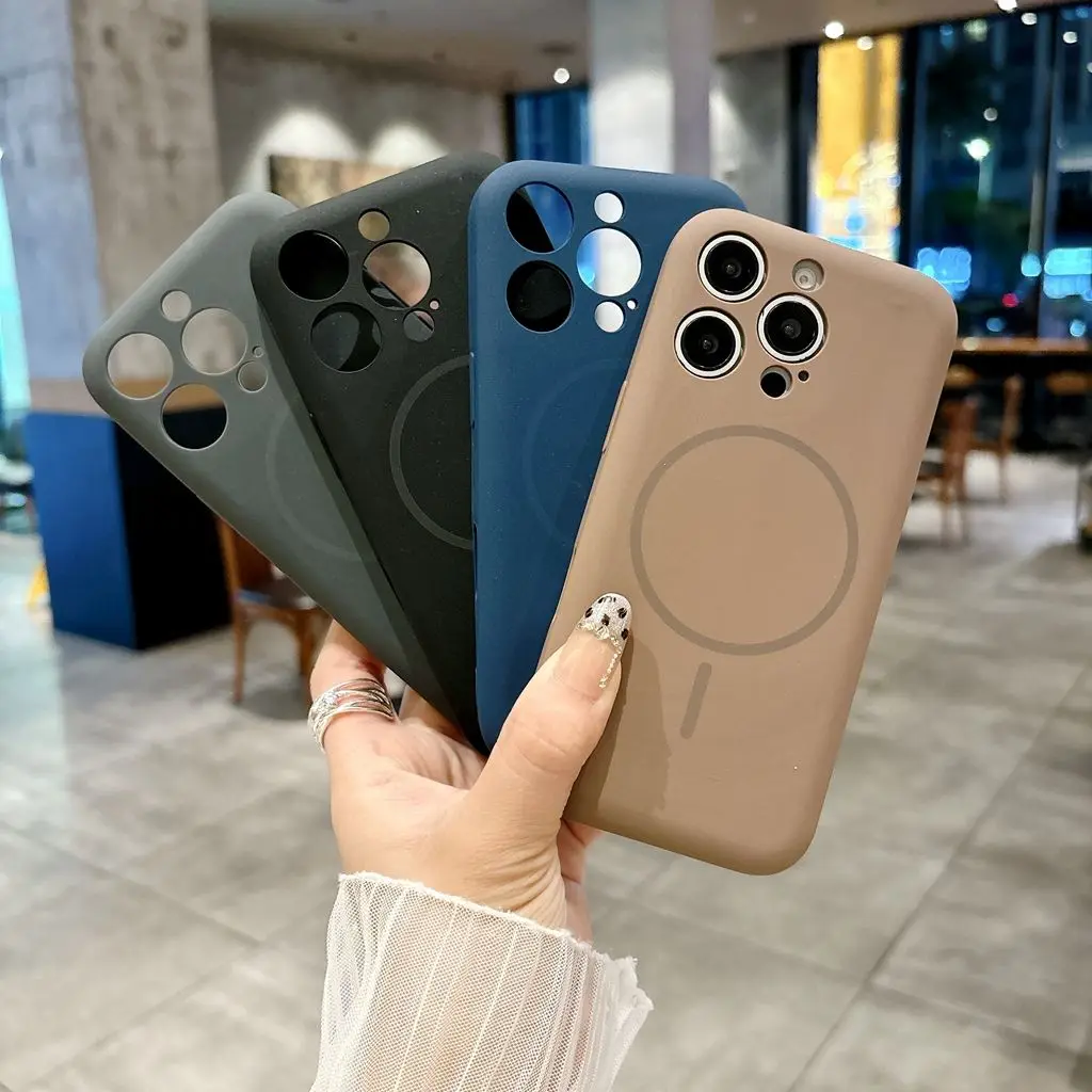 

Однотонный чехол для телефона, подходящий для iPhone 16, магнитный чехол для телефона Promax, защитный чехол для телефона из жидкого силикона iPhone 15,