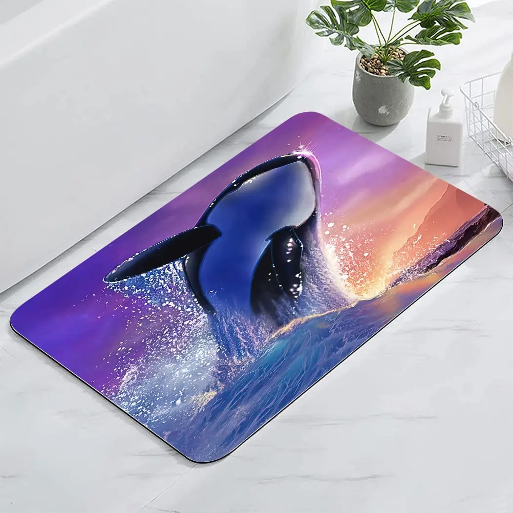 Whale Carpet Cartoon Watercolor Sea Animal Rug Lovely Marine Life Floor Mat Oil Painting Art Home Living Room Bedroom Doormat