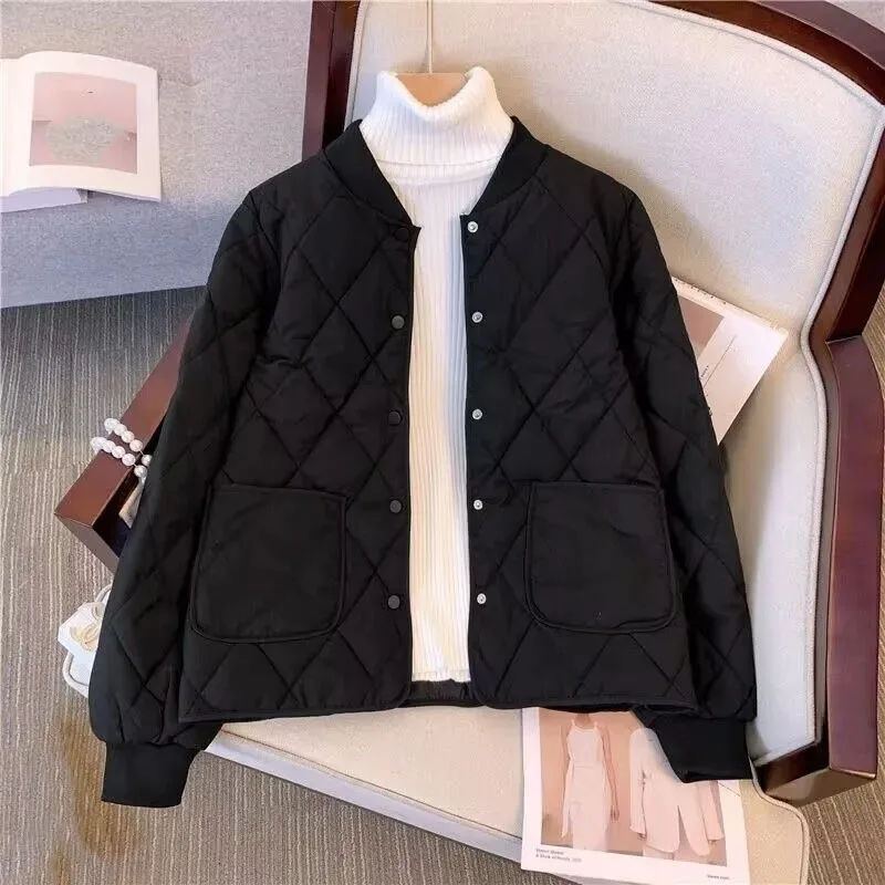 Mulheres coreanas cor sólida para baixo algodão outwear 2025 senhoras mangas compridas parkas jaqueta de inverno feminino curto algodão acolchoado topos casaco