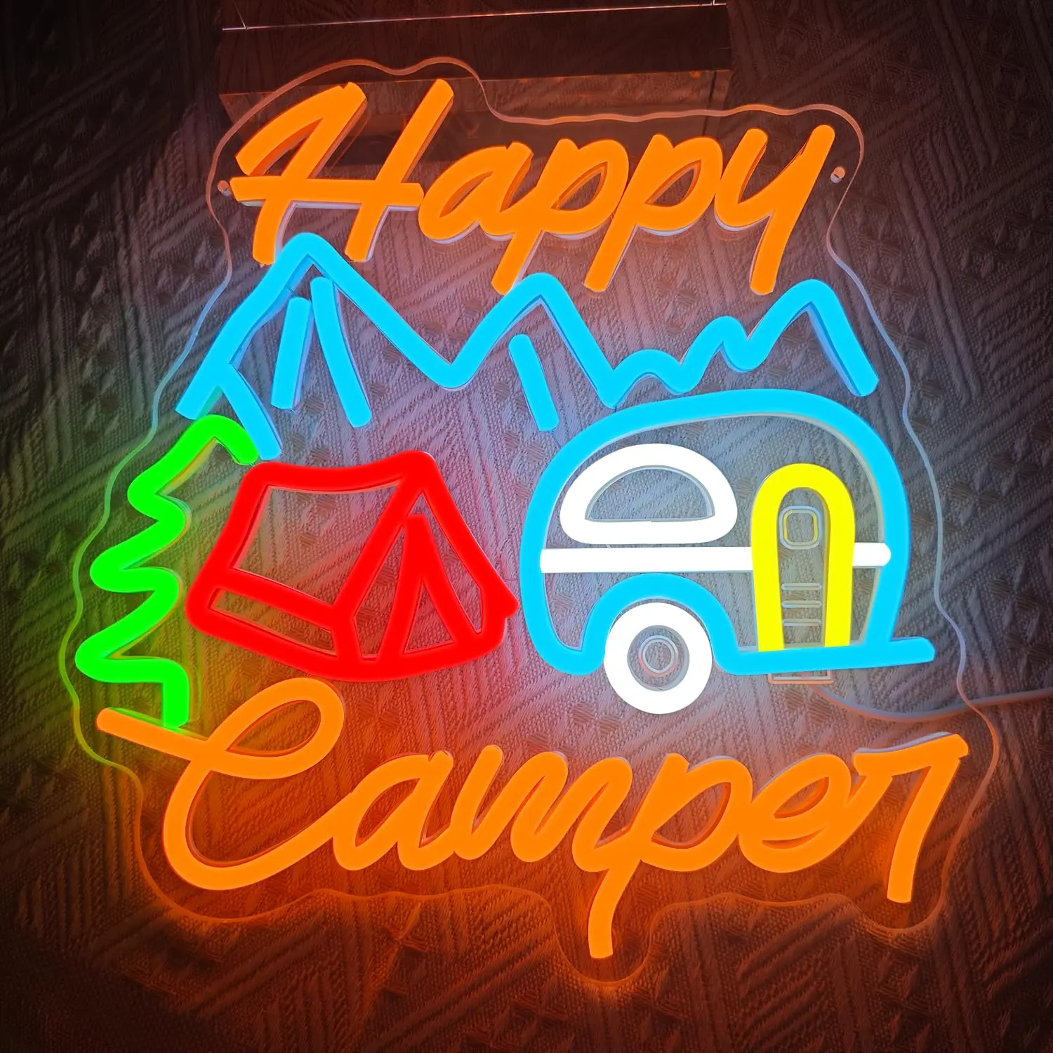 

Happy Camper Neon Sign Camping Dimmable Bus Lights Happy Camper Room Wall Decor Touring Car Gifts Campsite Decorations
