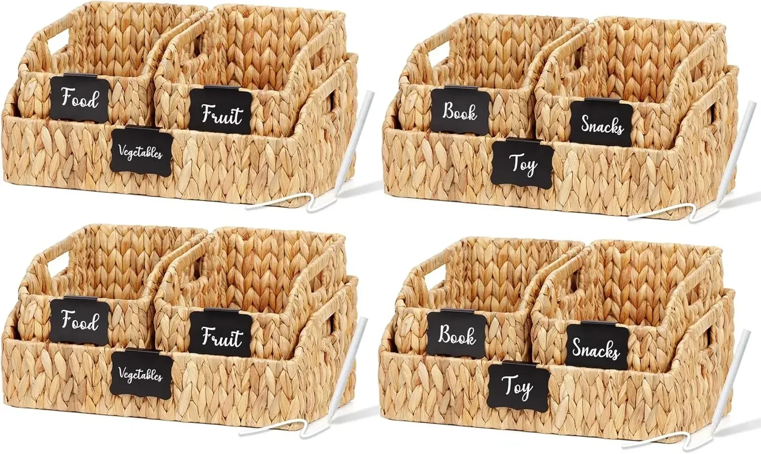 Wicker Baskets Pantry Organizing Built In Handles Handwoven Water Hyacinth Storage Bins Shelves 3 Pack 4 Set Natural