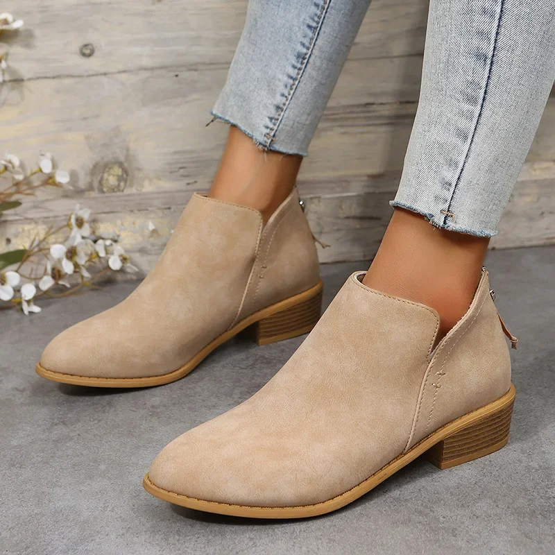 

Fashion Women Boots Pointed Toe Suede Women Chelsea Boots Big Size British Style Ankle Boots High Quality Thick Heel Woman Shoes