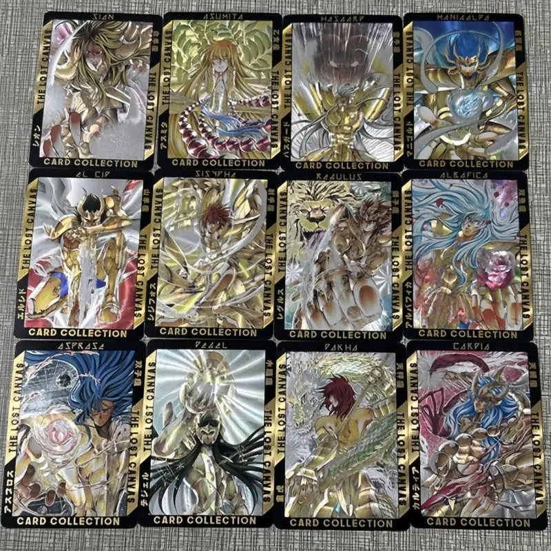 Gold Saint Seiya Flash Card Diy Set of 12 Sheets Dazzling Series Coarse Flicker Process Action Toy Figures Anime Game Collection