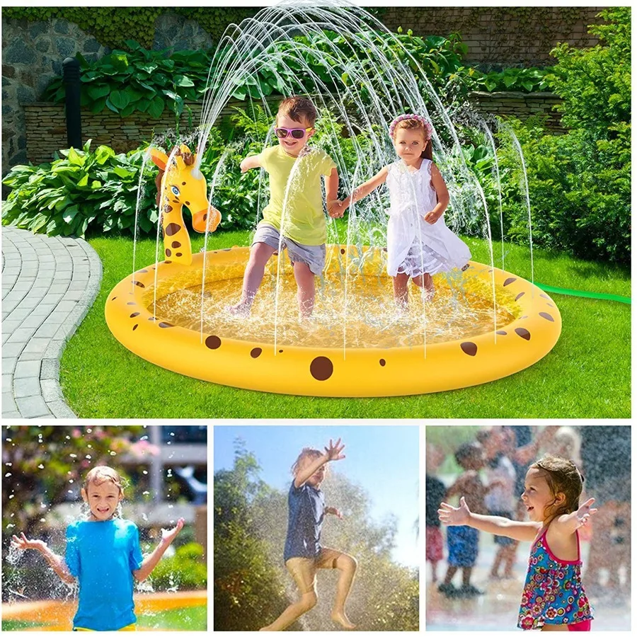   Aspersor inflable de jirafa para piscina, almohadilla de pulverización de agua para juegos de playa al aire libre, césped de juguete de juego, estera de suelo de jardín para piscina