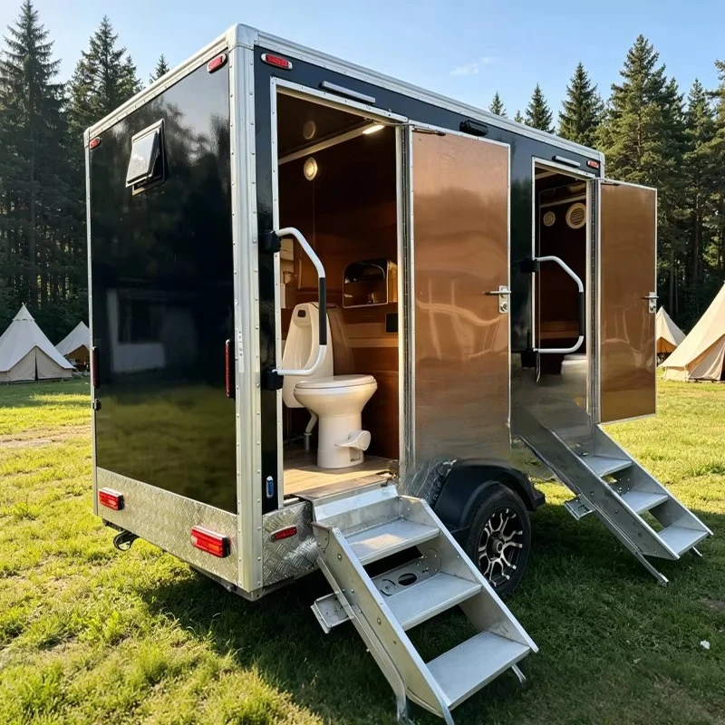Eco Friendly Enclosed  Portable Restroom Trailer Mobile Toilet Meet EU US Sanitation Regulation Standard