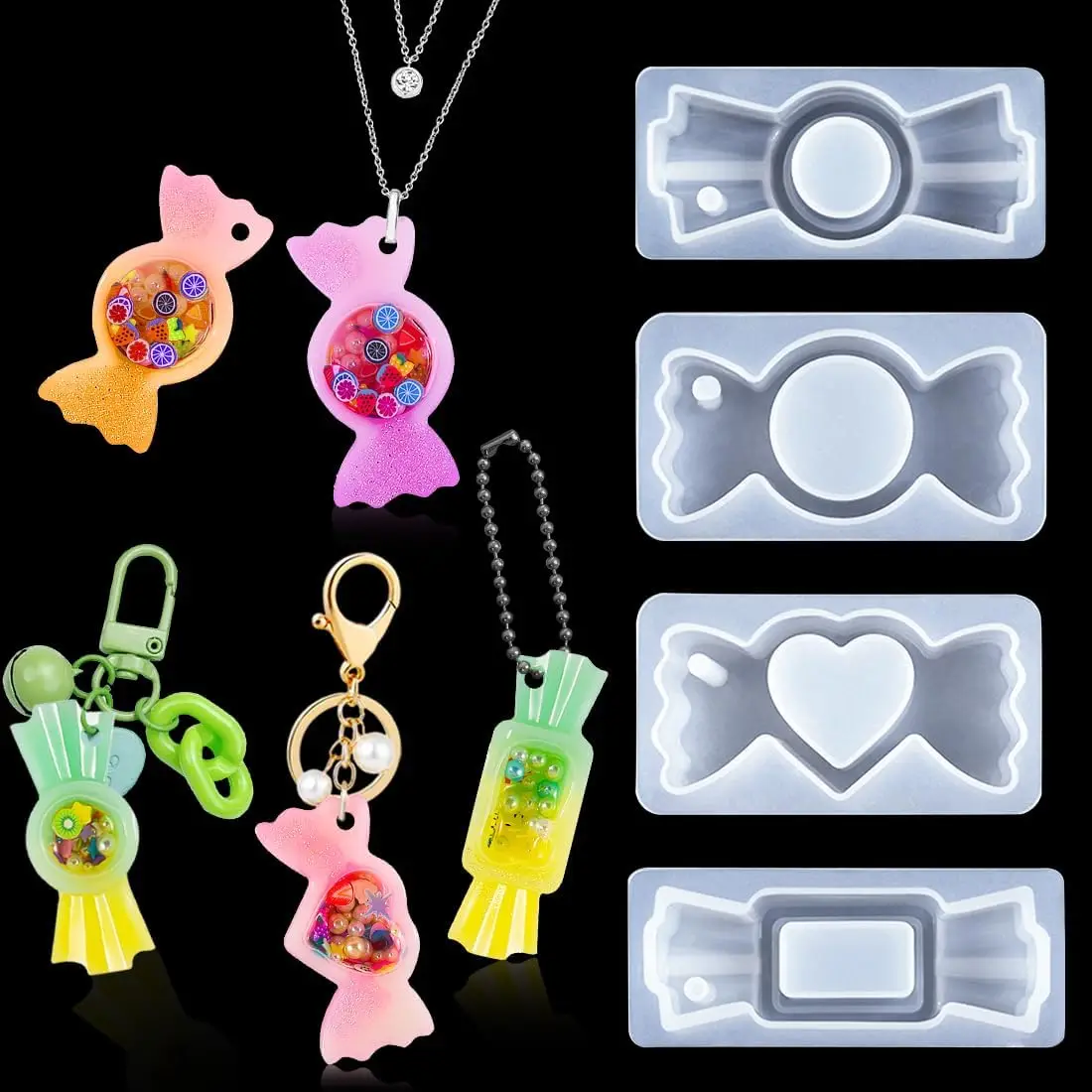 

Candy Shaped Quicksand Resin Moulds Silicone Heart Hollow Shaker Moulds Epoxy Resin Casting Molds for Keyring Necklace Making