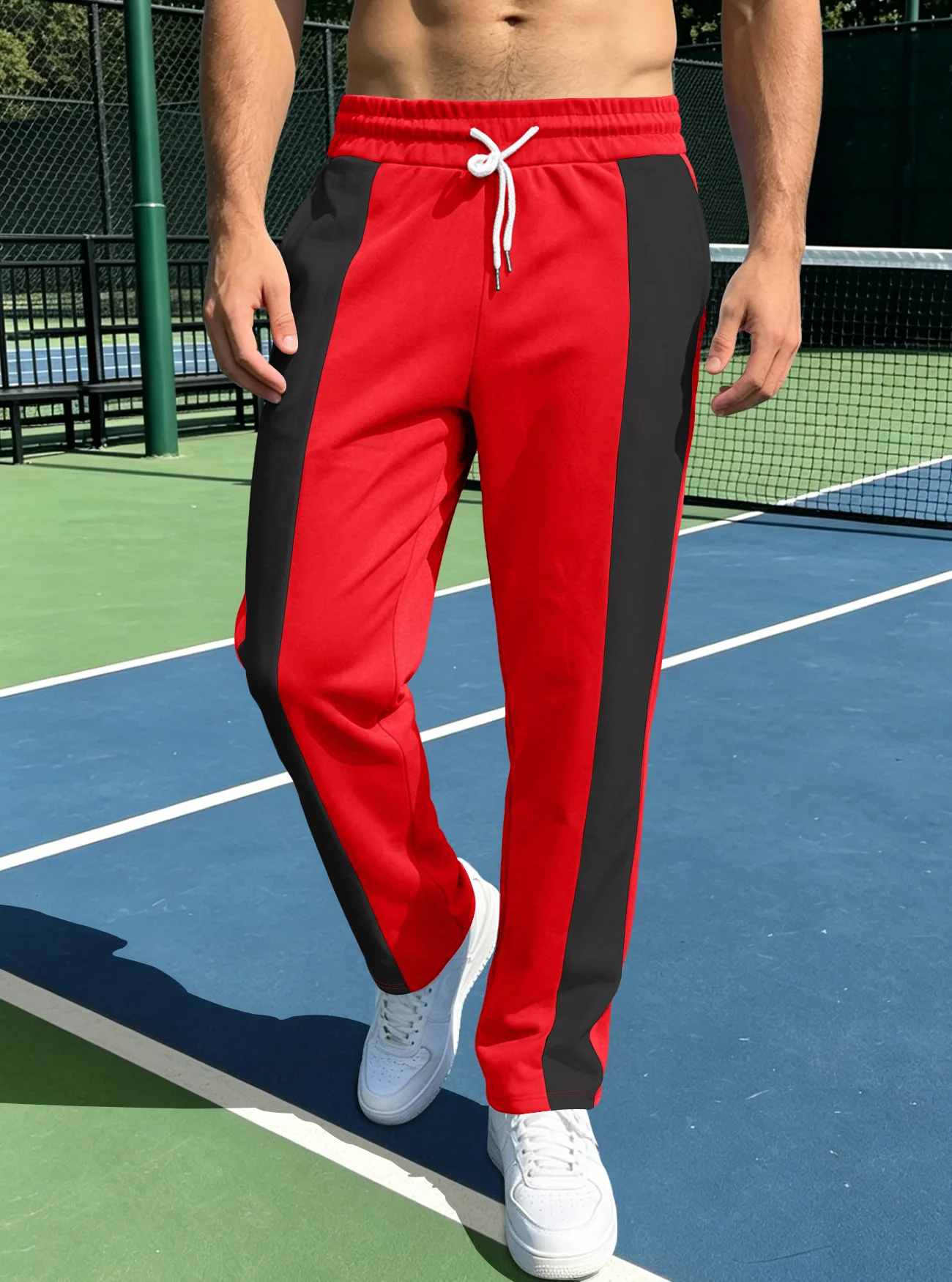 Men's Contrast Color Spliced Pants Casual Outdoor Sports Loose Jogger Quick Dry Breathable Long Trousers Streetwear Fashion