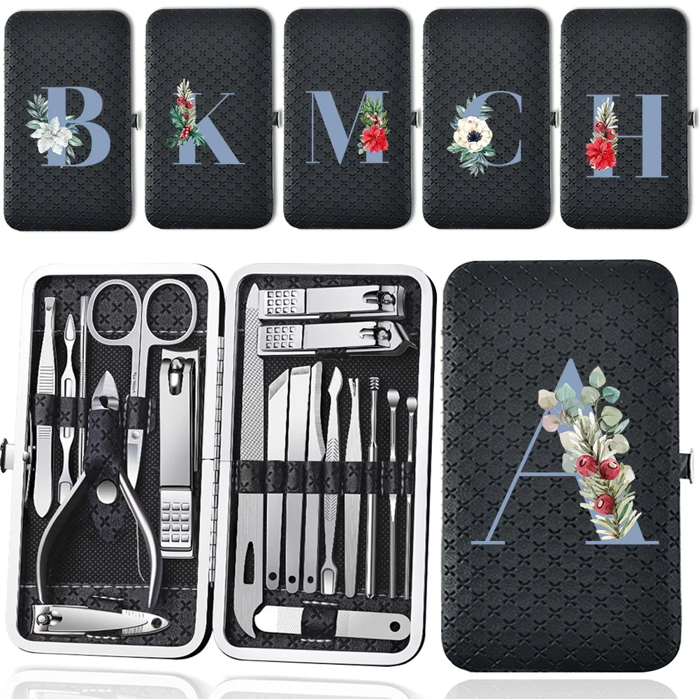 

19 Pcs Nail Clippers Set Storage Box Nail Clippers Set Organizer Pedicure Kit Home Essentials Personal Care Blue Letter Pattern