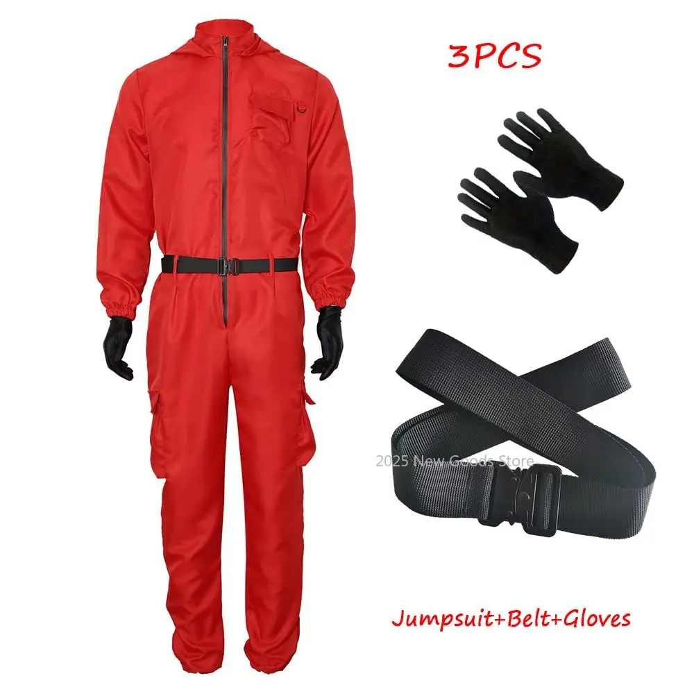 South Korean Movie Villain Red Jumpsuit Cosplay Costume Bodysuit Adult Men Full Set Halloween Carnival Party Clothes Role Play