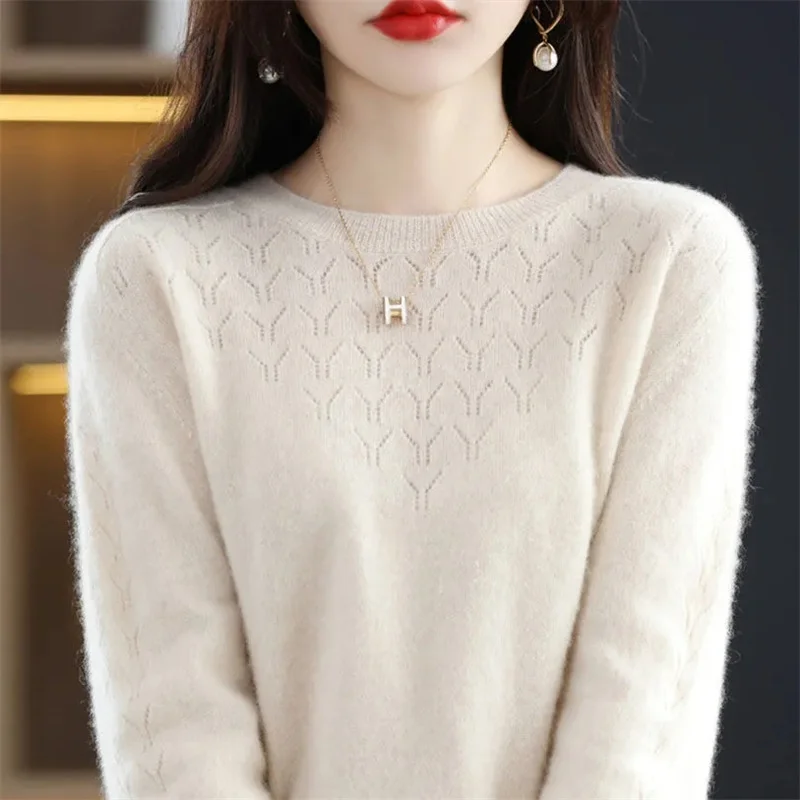 2023 High Quality Winter Women Sweater Merino Wool Knitted Solid Color Basic Sweater O-neck Long Sleeve Pullover Soft Jumper Top