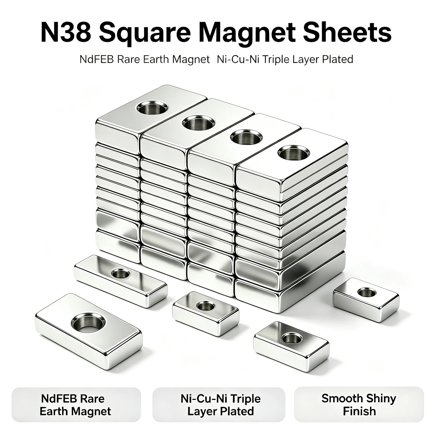 20x10x3-4 Super Strong Neodymium Magnet 4mm Hole Bulk Sheet Rare Earth Magnet For Home Refrigerator,Office,DIY 15*10*3/4/5-4
