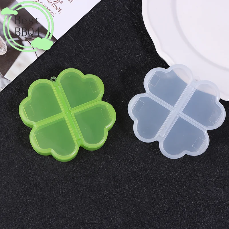 (BBQ4)Portable Plastic Pill Storage Box With Independent Opening Design Four-leaf Clover 4 Grid Pill Drug Separation Organizer