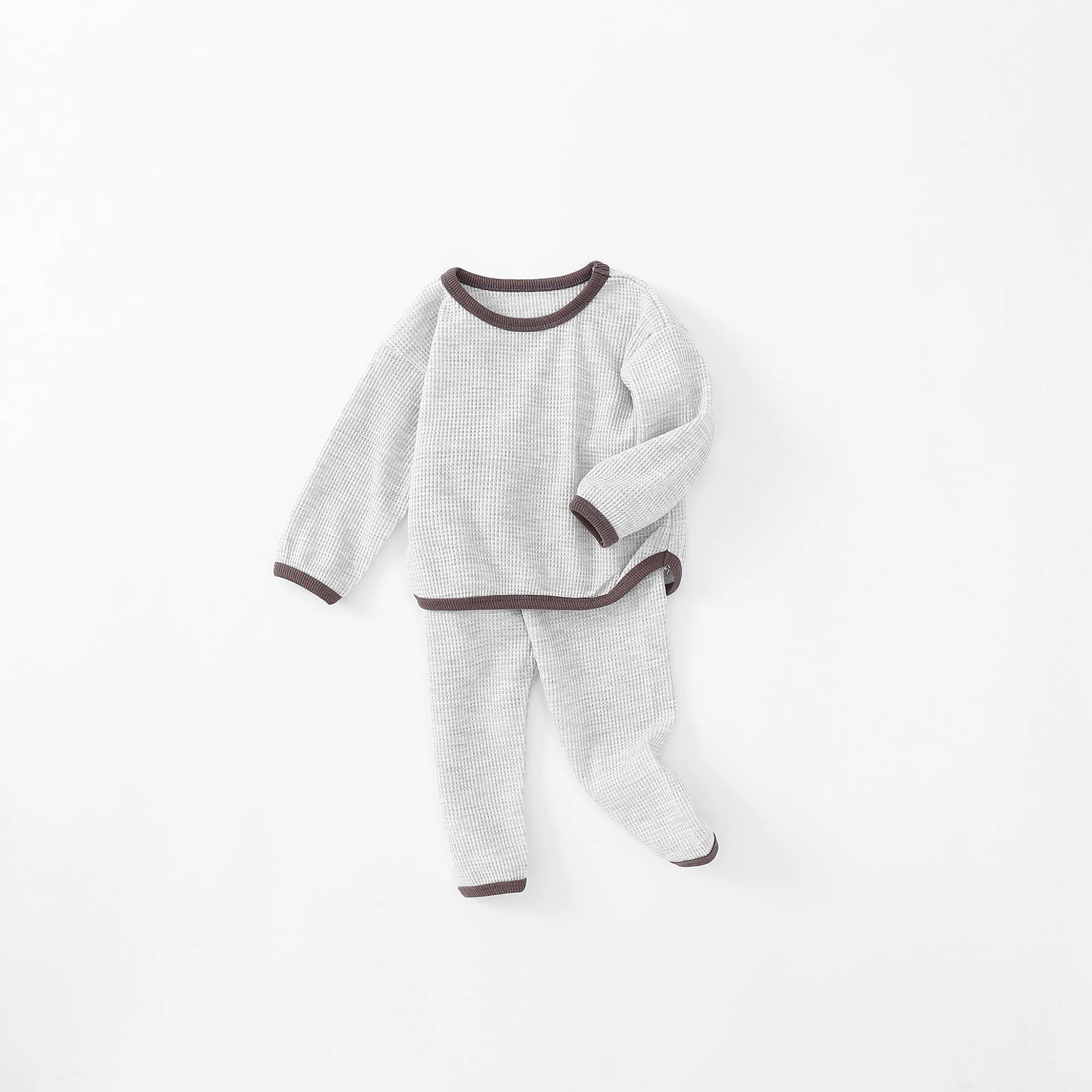 Autumn 2022 new baby comfortable and soft baby waffle suit Round Neck Long Sleeve Top + pants two piece set high quality