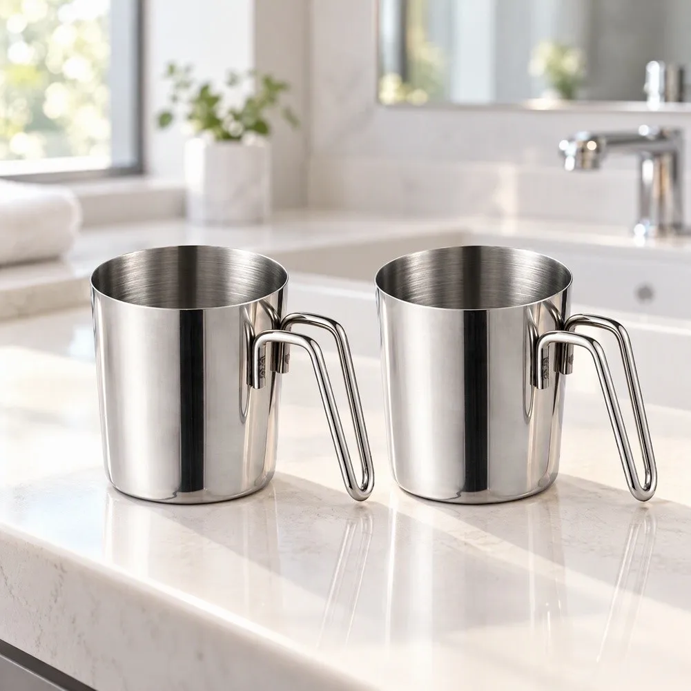 304 SS Invertible Tooth Cup with Smooth Polished Finish and Stable Inverted Position Support 12x8.7x7.7cm Silvery Color