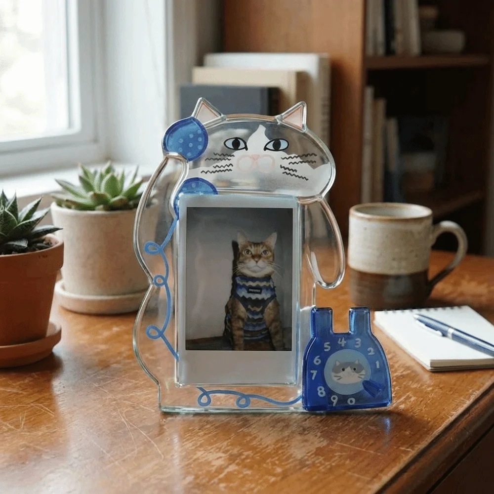 Cute 3-Inch Acrylic Cat Photo Frame, Transparent Display